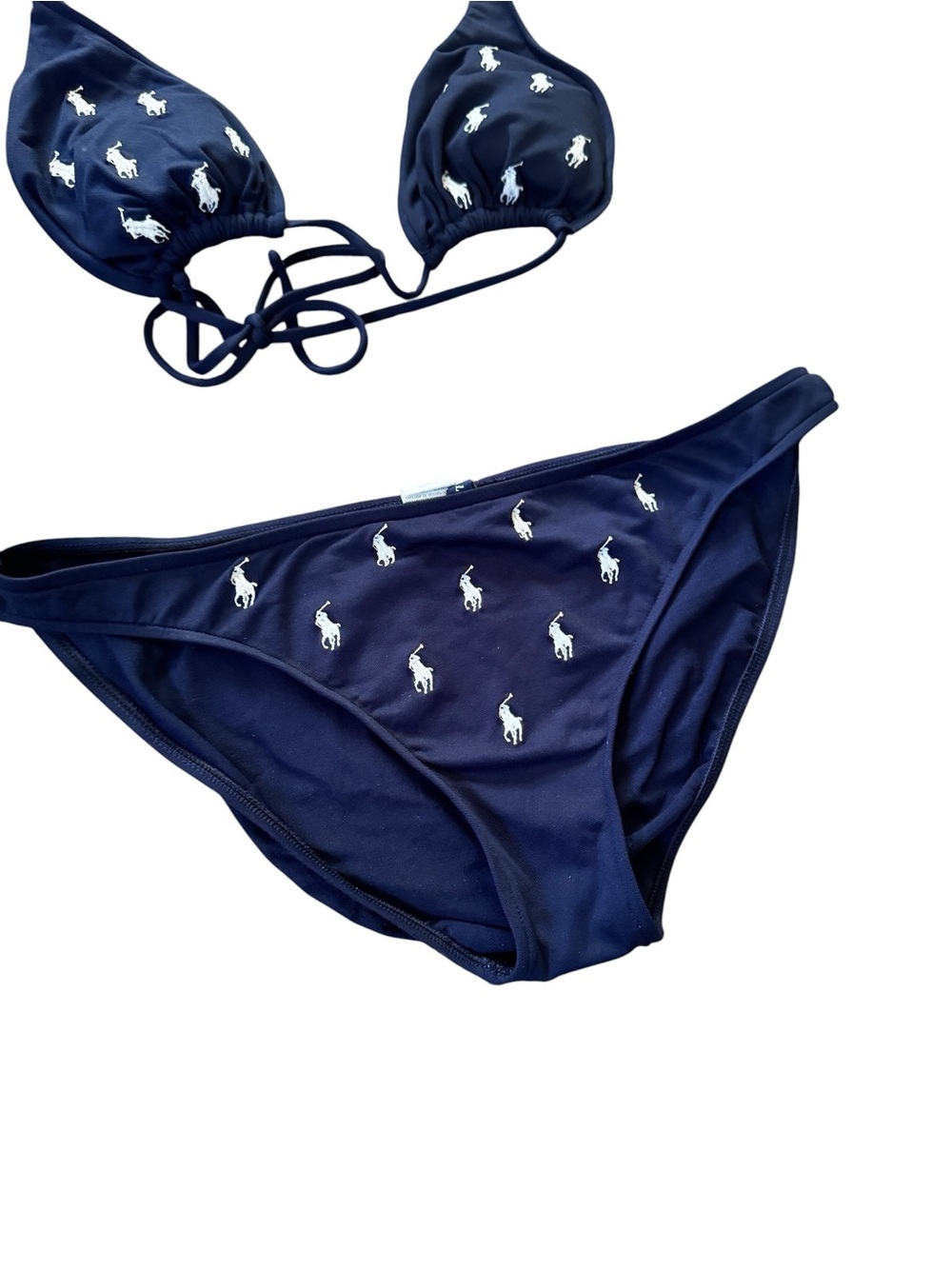 Polo Ralph Lauren Embroidered Pony Bikini Set Navy Blue Size L - Picture 2 of 7